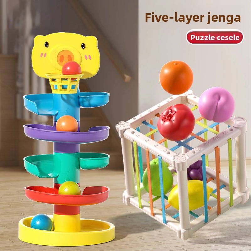 Baby Early Education Stacking Toy with Rolling Tracks