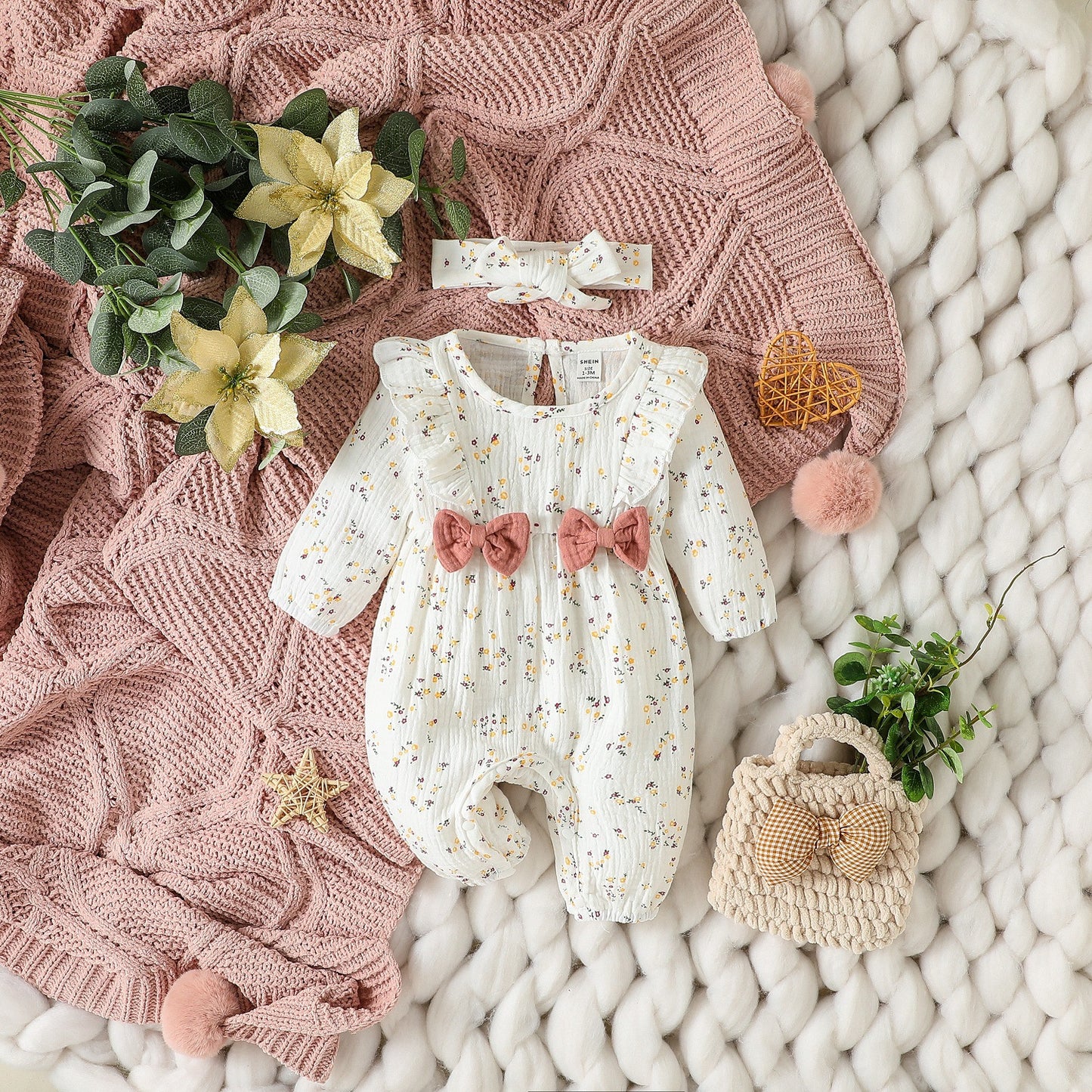Baby Floral Romper with Hair Band