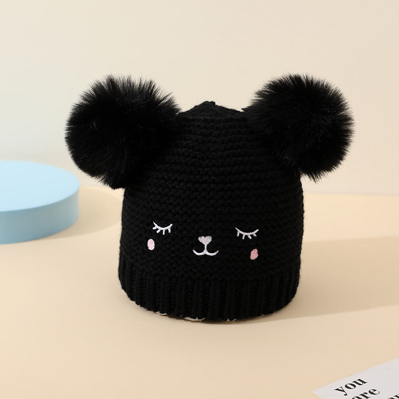Baby Knitted Winter Hat with Bear Pompoms