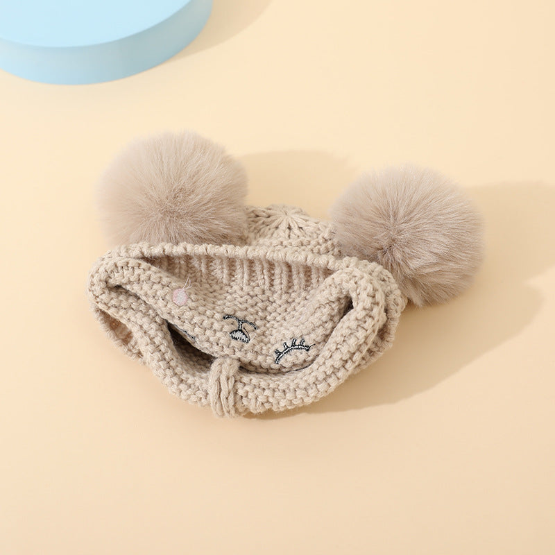 Baby Knitted Winter Hat with Bear Pompoms