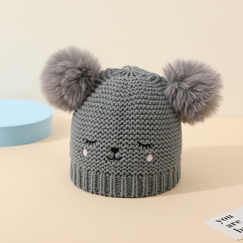 Baby Knitted Winter Hat with Bear Pompoms