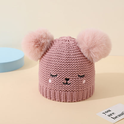 Baby Knitted Winter Hat with Bear Pompoms