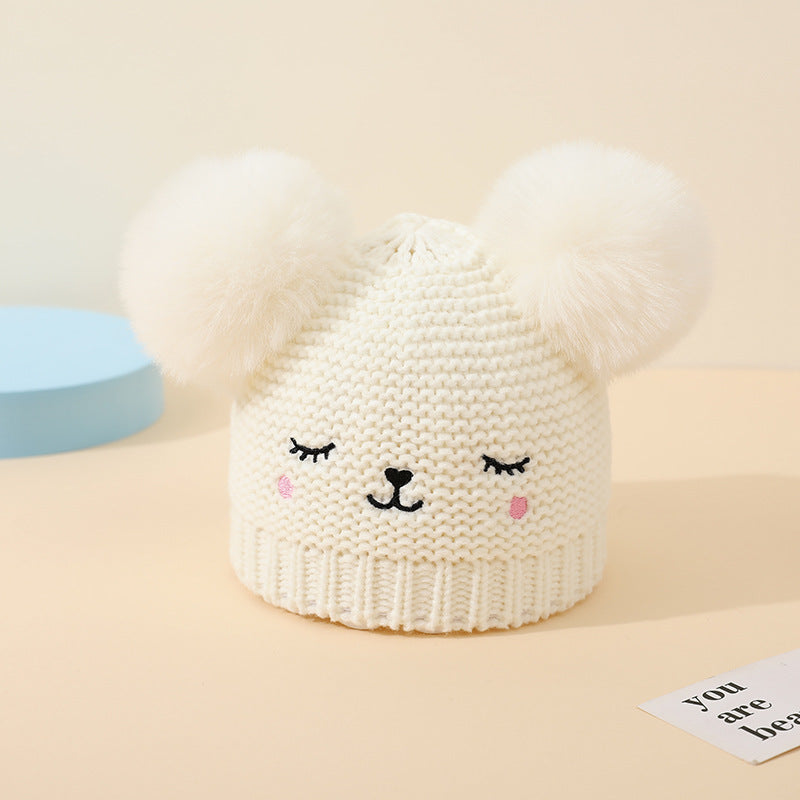 Baby Knitted Winter Hat with Bear Pompoms