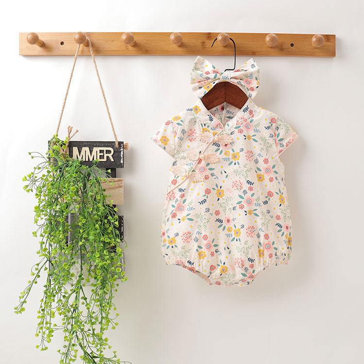 Baby romper, floral print, sleeveless bodysuit