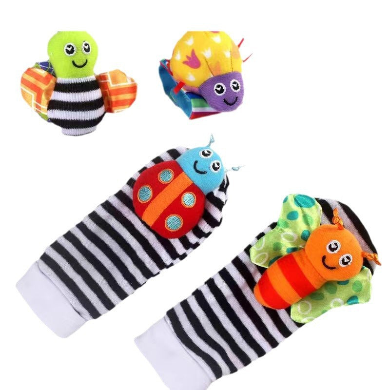 Baby wristband with cartoon plush sock toy