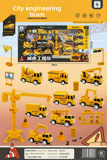 Back force simulation city engineering vehicle scene set