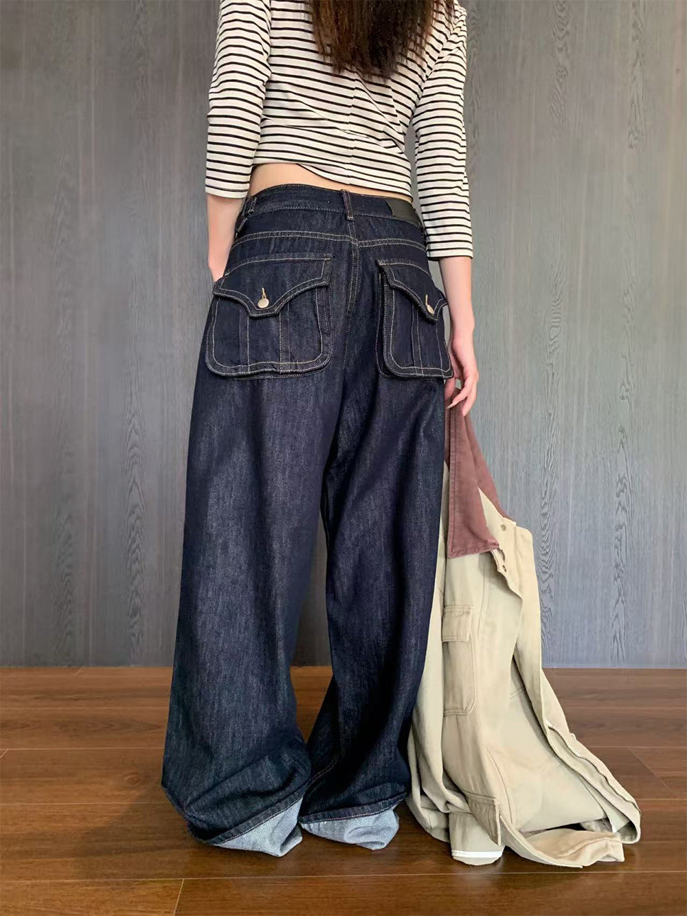 Back Pocket Cuffed Long Pants