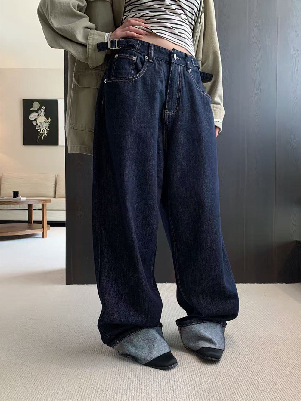 Back Pocket Cuffed Long Pants