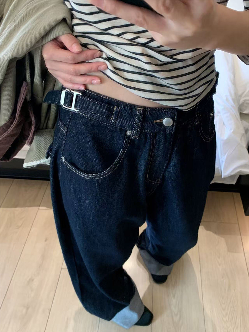 Back Pocket Cuffed Long Pants