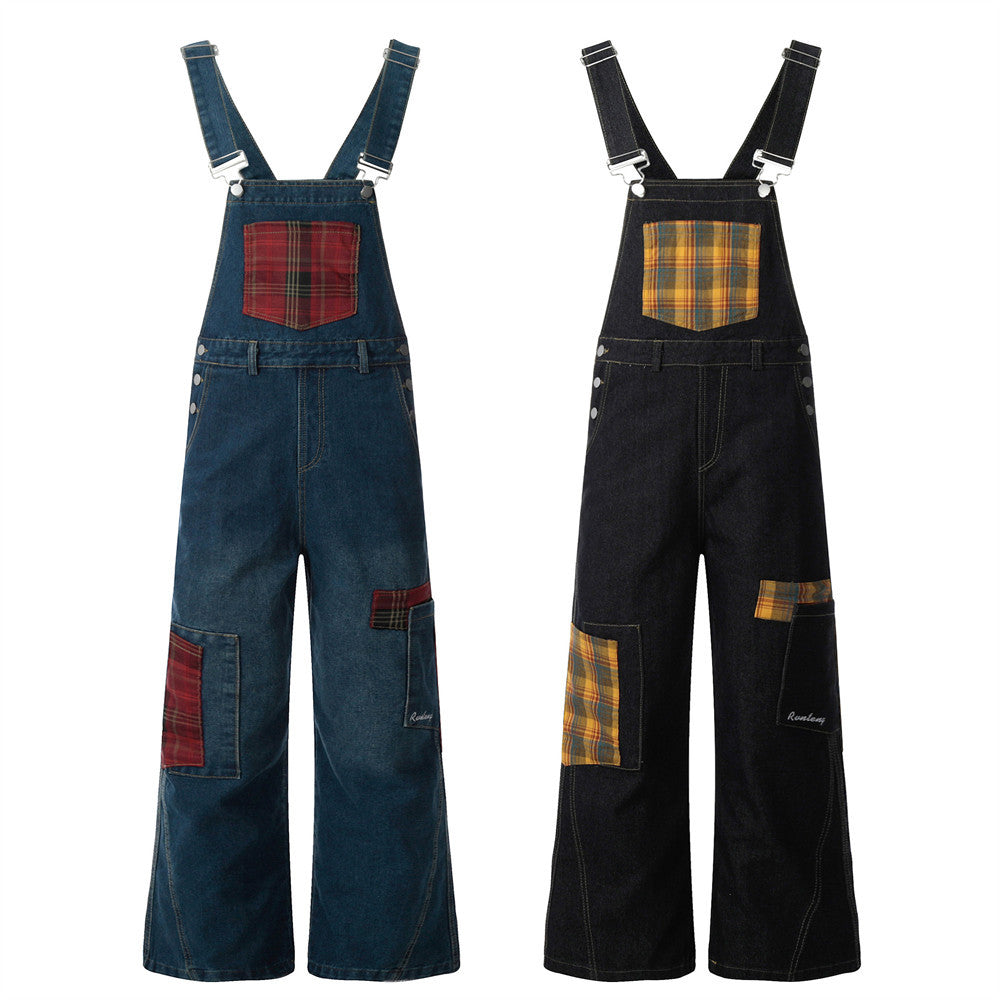Backless denim straight-leg pants for men