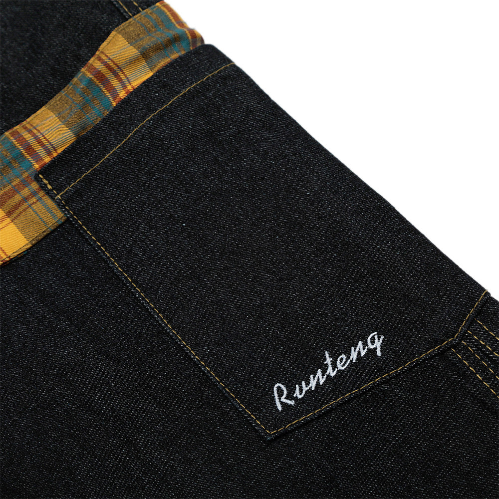 Backless denim straight-leg pants for men
