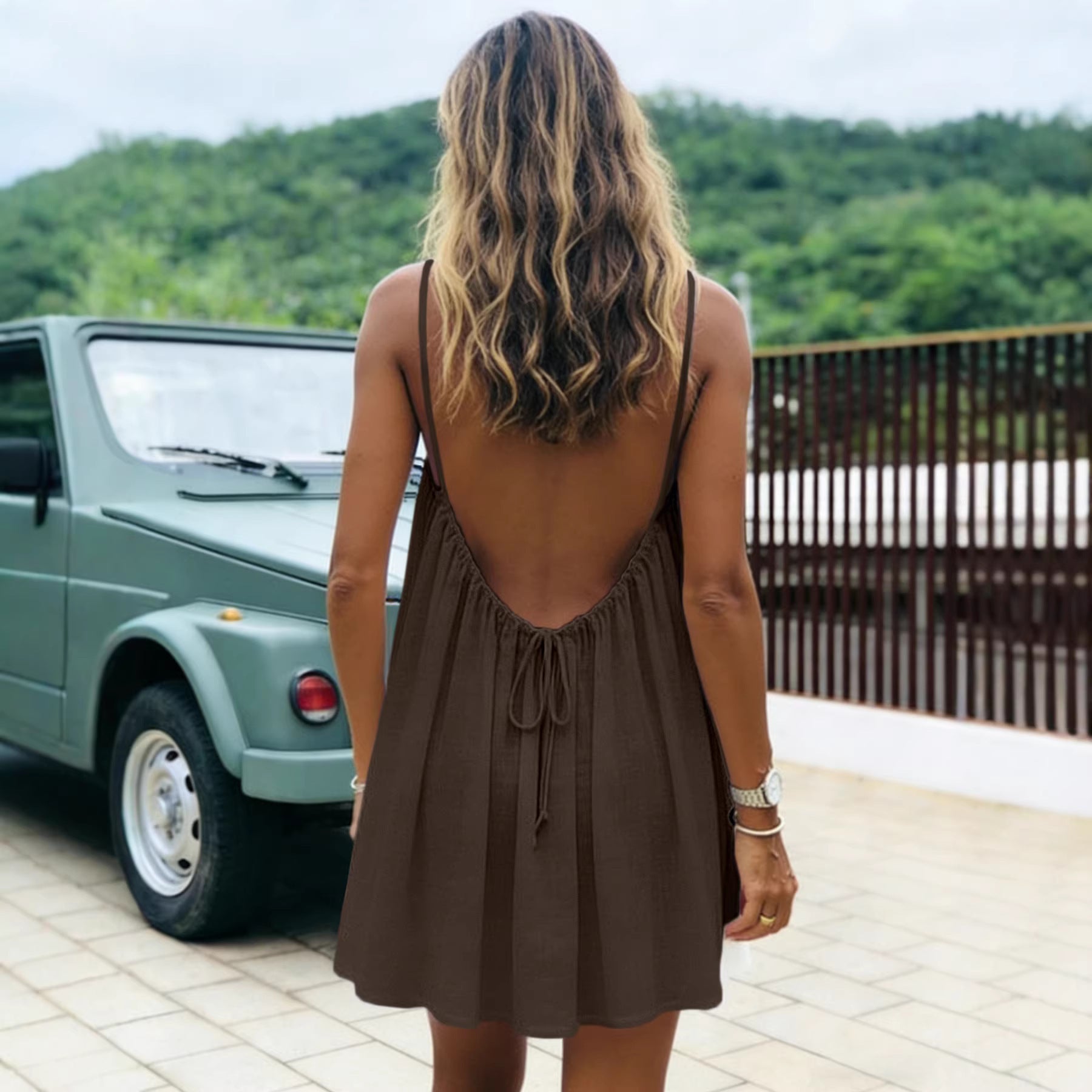 Backless halter mini dress