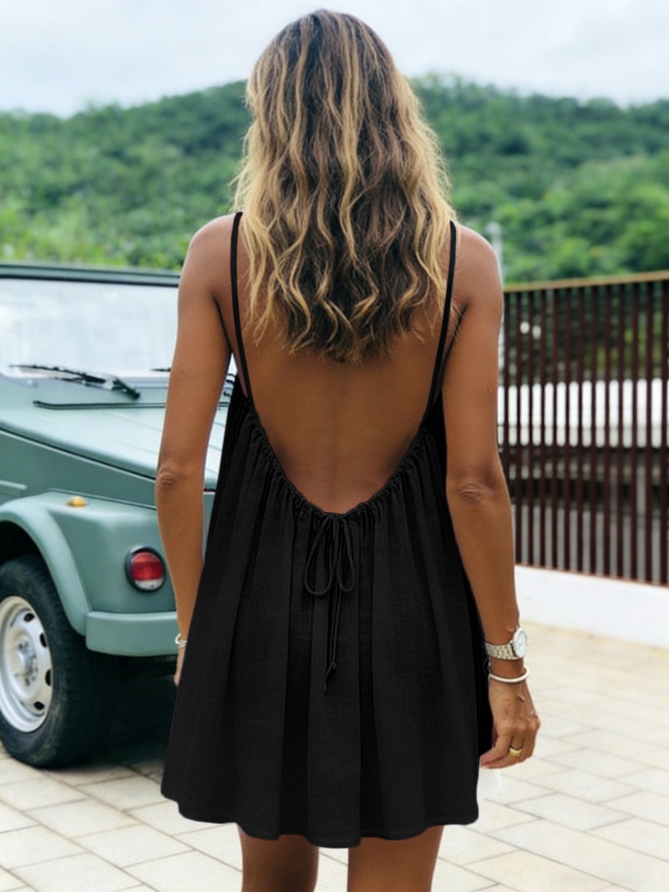 Backless halter mini dress