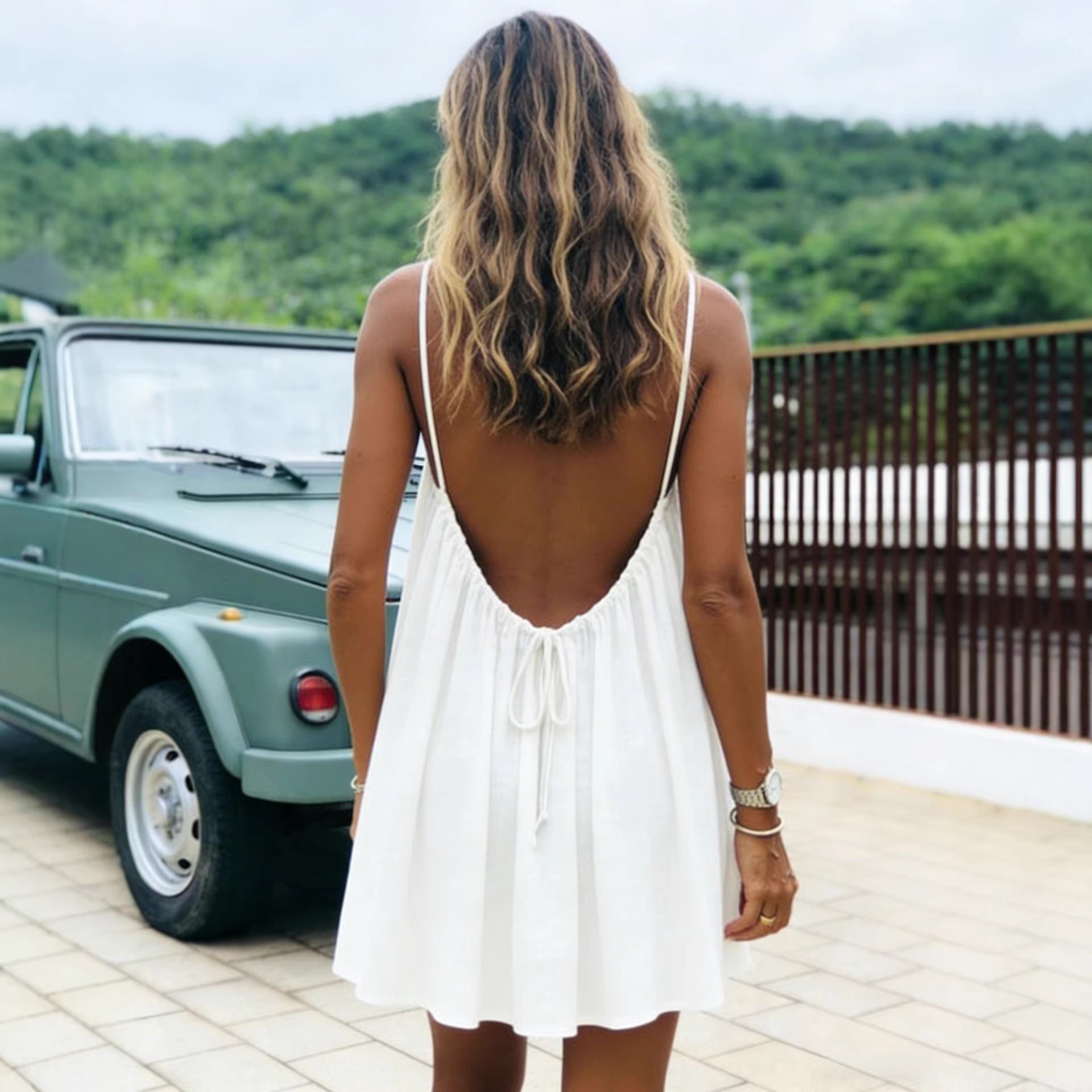 Backless halter mini dress