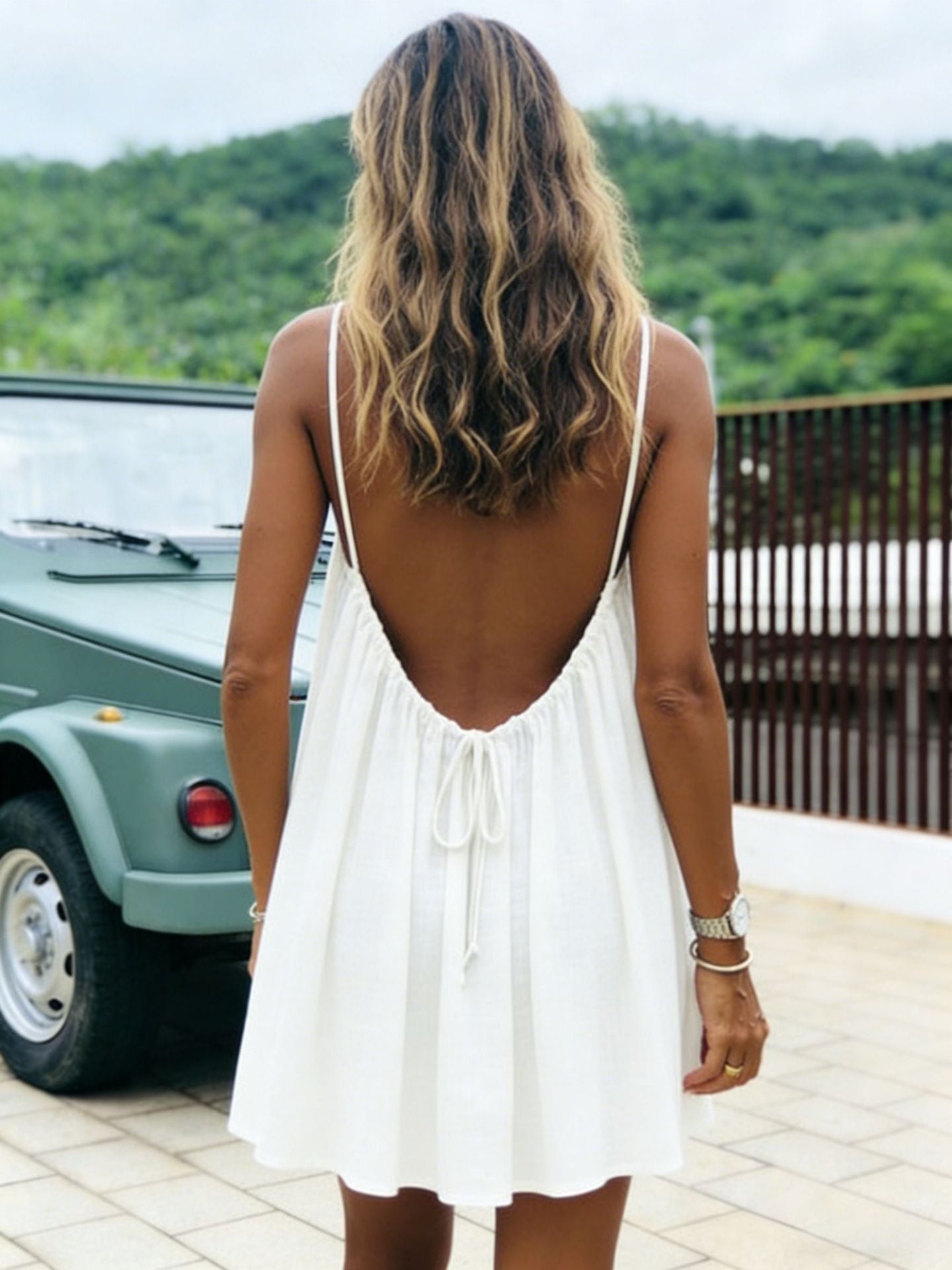 Backless halter mini dress