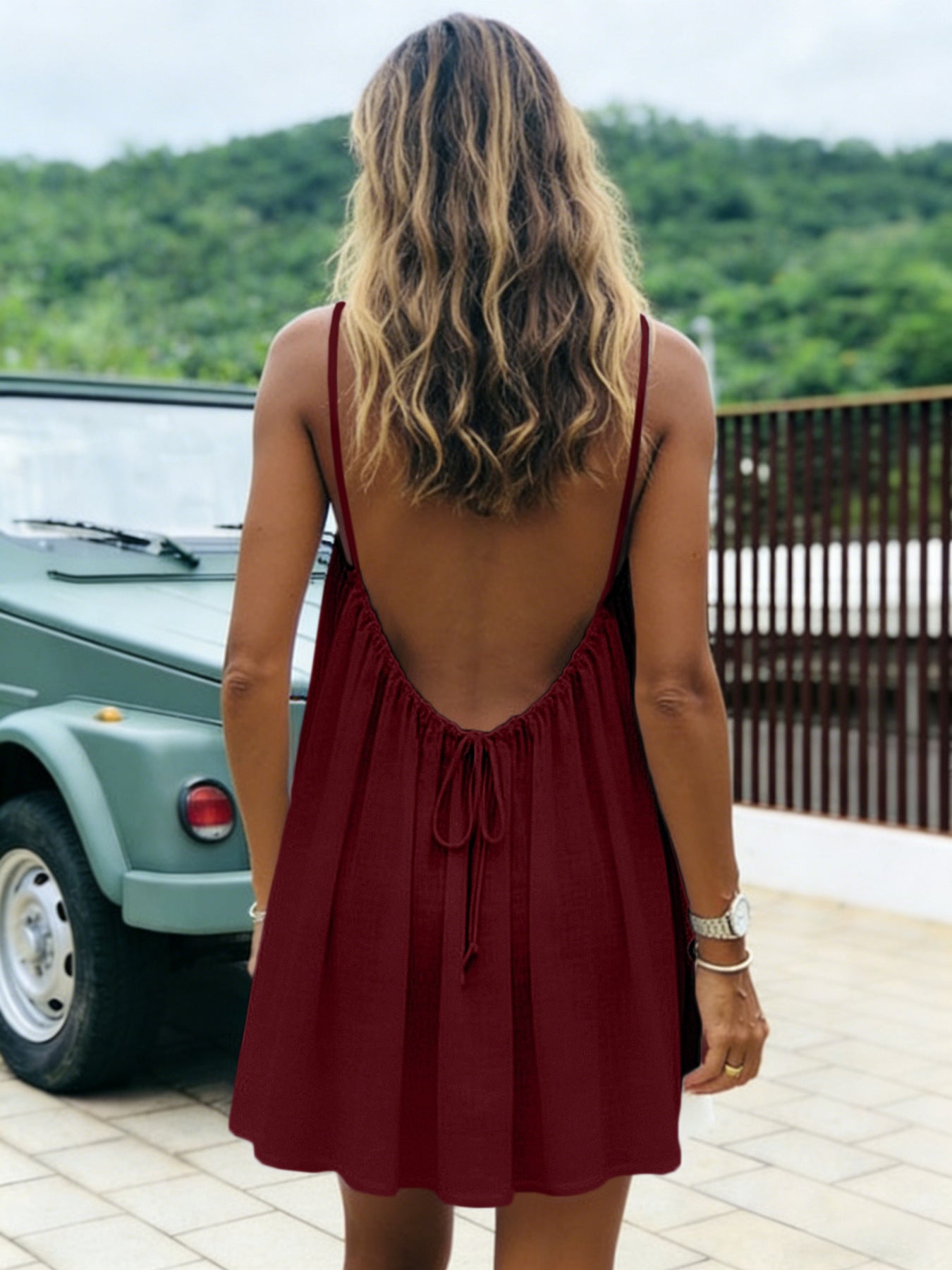 Backless halter mini dress