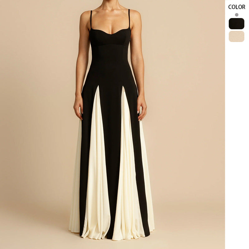 Backless halter-neck color-block dress