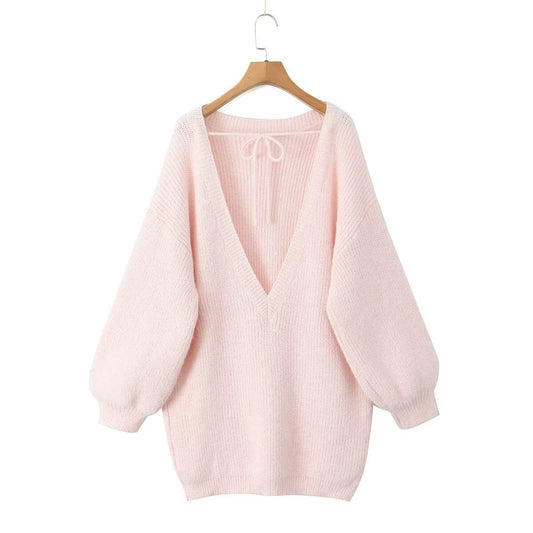 Backless lace-up long-sleeved sweater