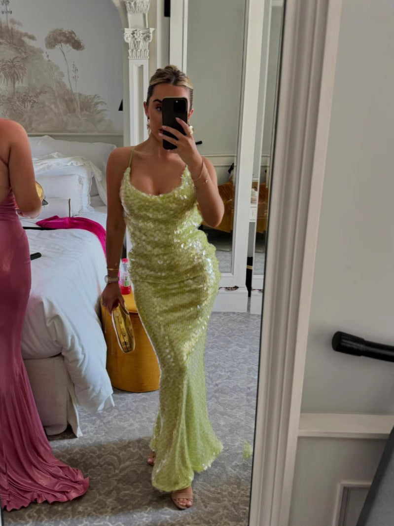 Backless Sequin Slim-Fit Long Dress