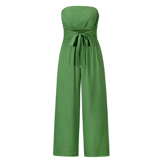 Backless, slim-fit jumpsuit and straight-leg trousers set