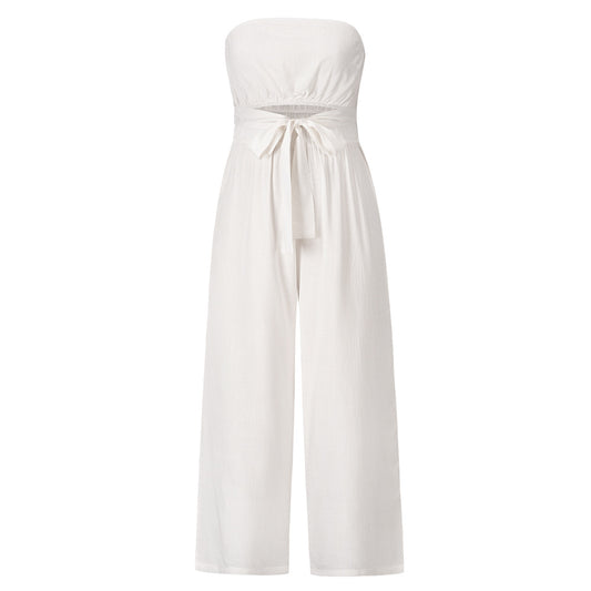 Backless, slim-fit jumpsuit and straight-leg trousers set