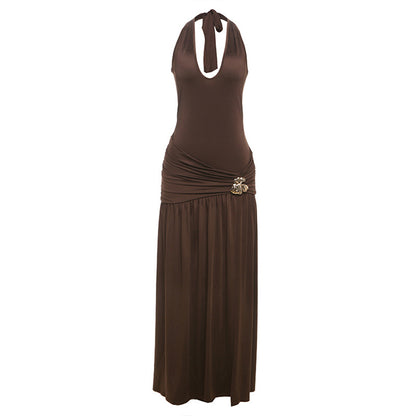 Backless Slim Pleated Slit Dress