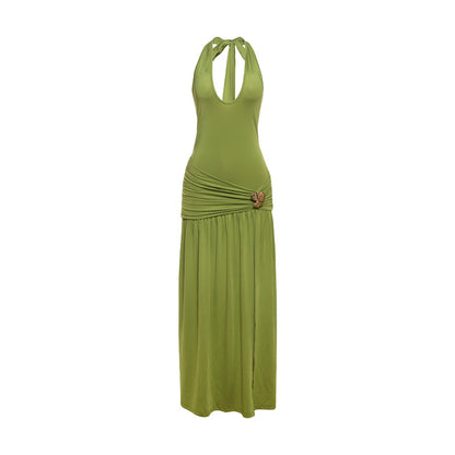 Backless Slim Pleated Slit Dress