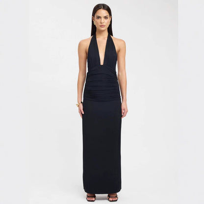 Backless, slit, solid-color long dress