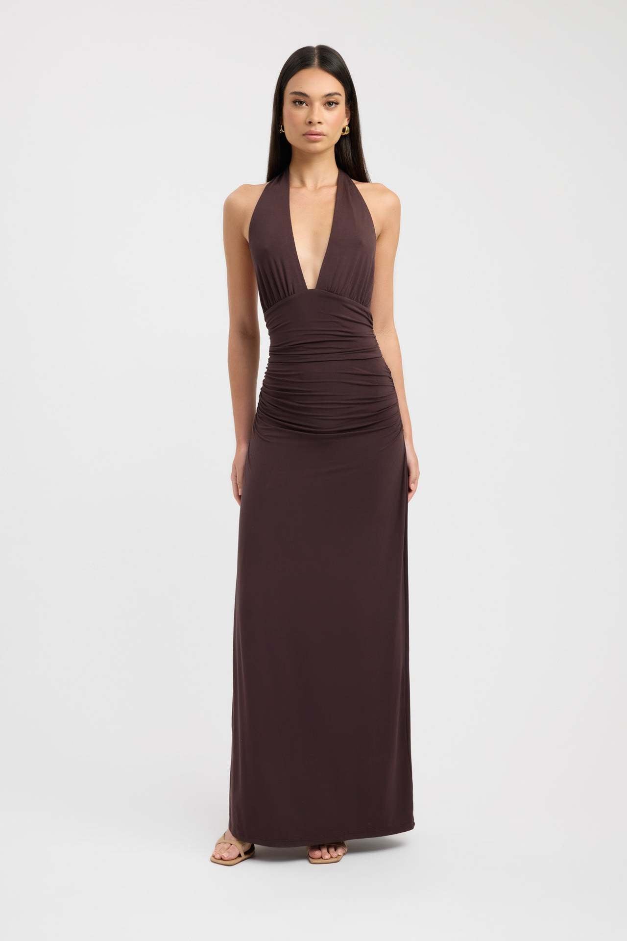 Backless, slit, solid-color long dress