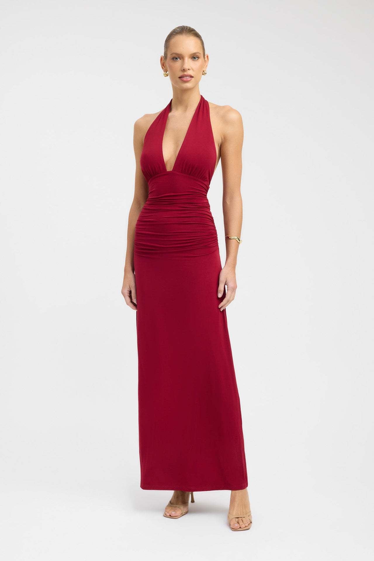 Backless, slit, solid-color long dress