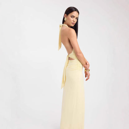 Backless, slit, solid-color long dress