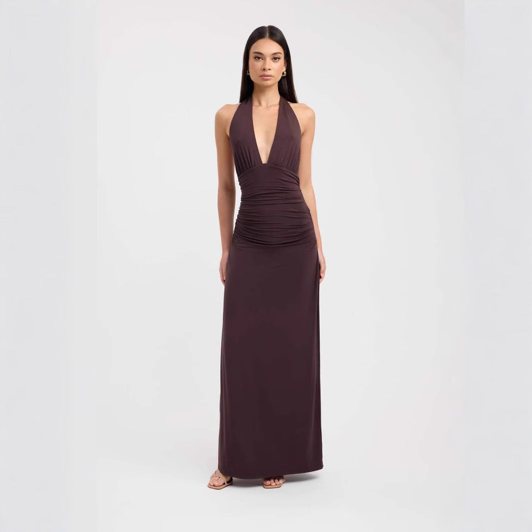 Backless, slit, solid-color long dress
