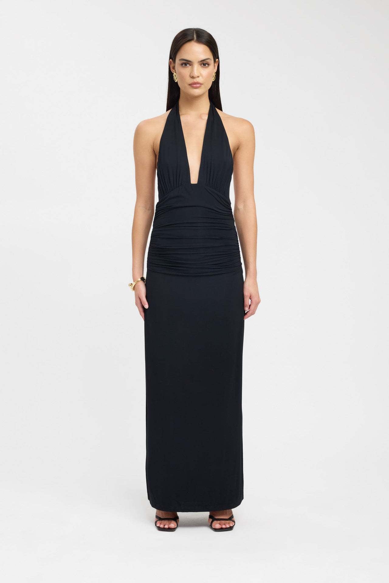 Backless, slit, solid-color long dress