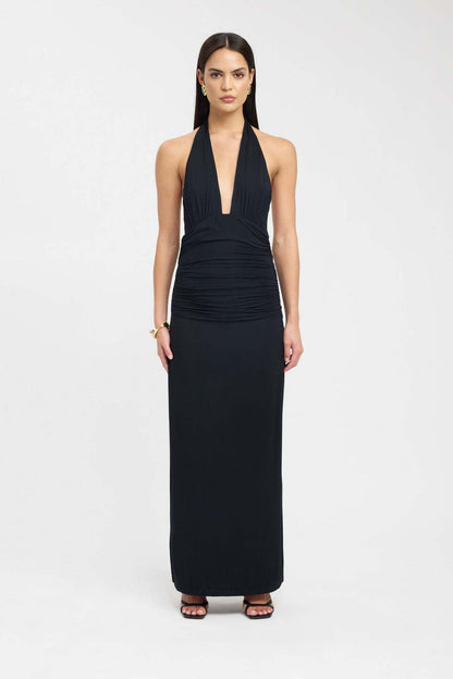 Backless, slit, solid-color long dress