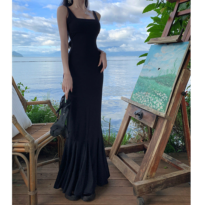 Backless Spaghetti Strap Fishtail Dress
