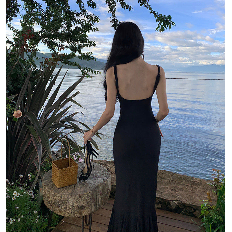 Backless Spaghetti Strap Fishtail Dress