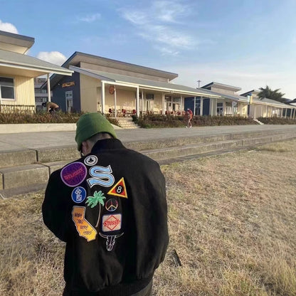Badge patchwork embroidered baseball jacket