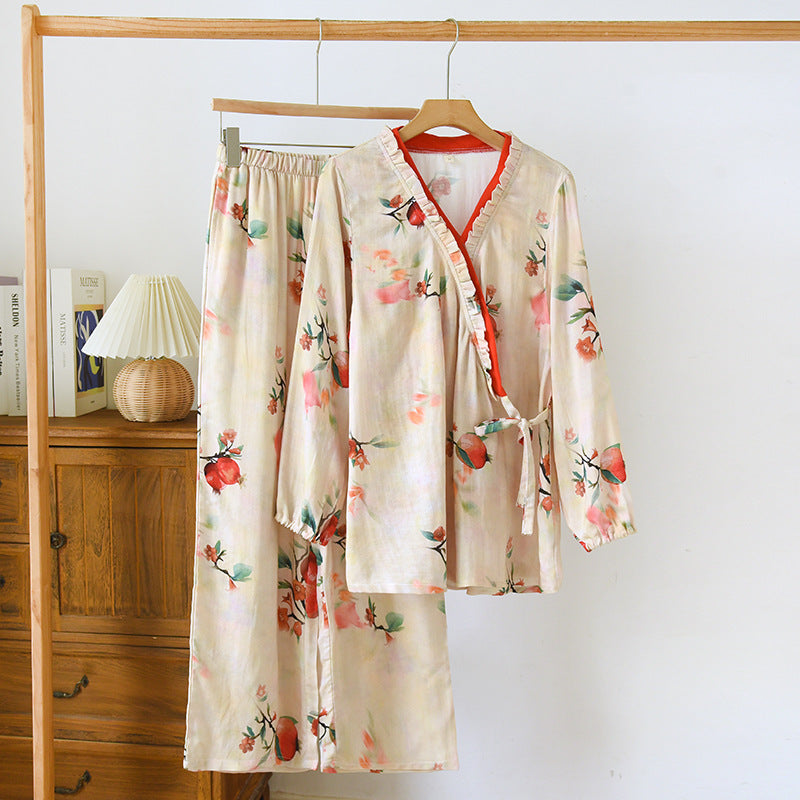 Bamboo Cotton Pajama Set with Lace-Up Design
