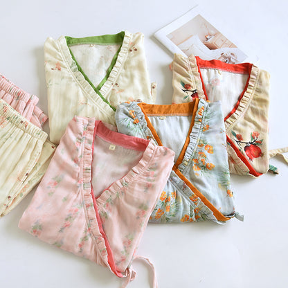 Bamboo Cotton Pajama Set with Lace-Up Design