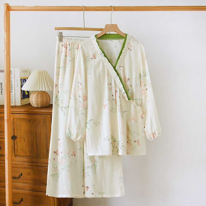 Bamboo Cotton Pajama Set with Lace-Up Design