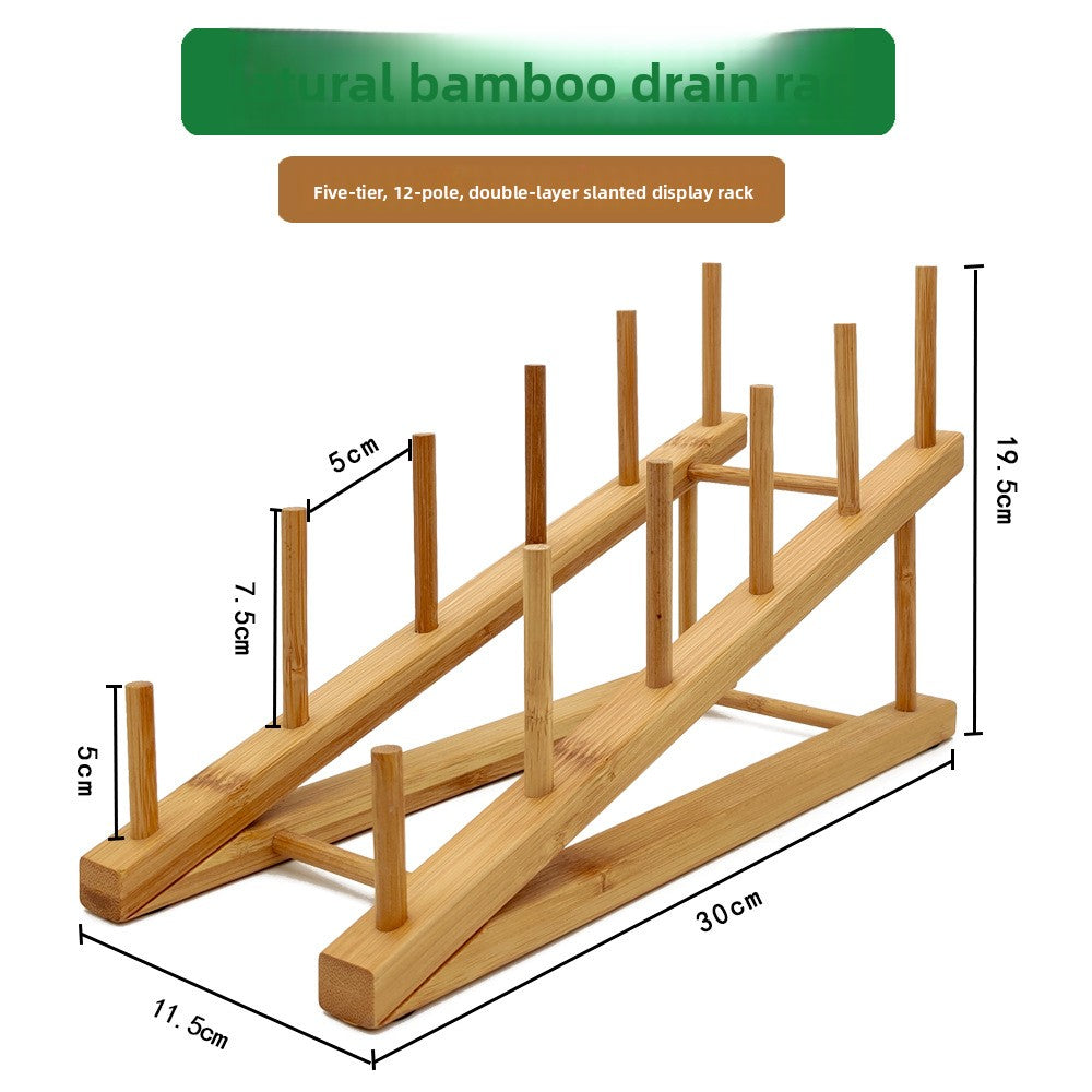 Bamboo Dish Drying Rack Storage Organizer