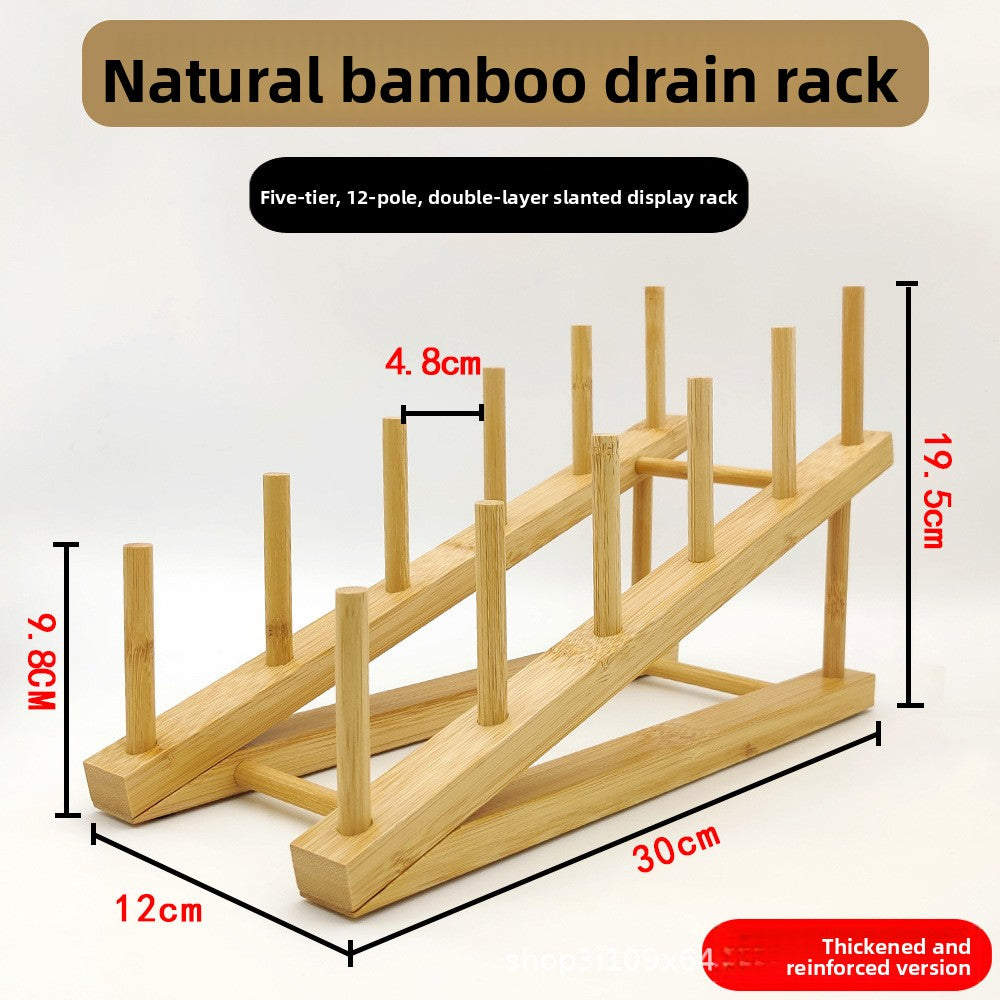 Bamboo Dish Drying Rack Storage Organizer