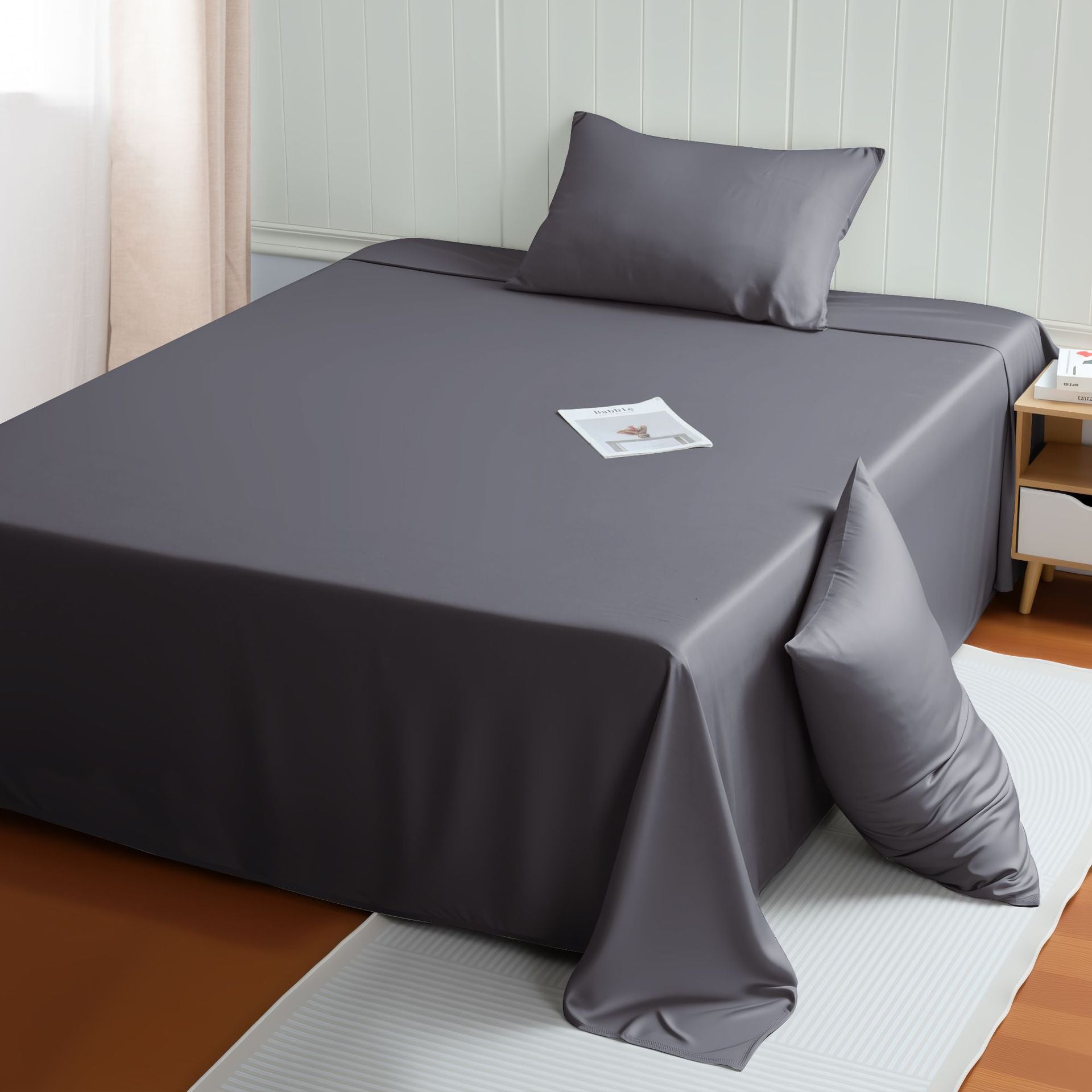 Bamboo Fiber Bedding Set Cooling Summer Solid Color