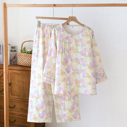Bamboo Fiber Pajama Set Long Sleeve Home Wear
