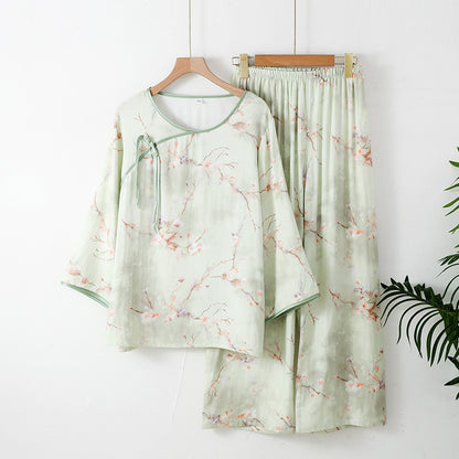 Bamboo Fiber Pajama Set with Plum Blossom Design