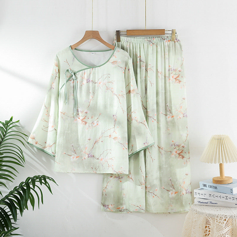 Bamboo Fiber Pajama Set with Plum Blossom Design