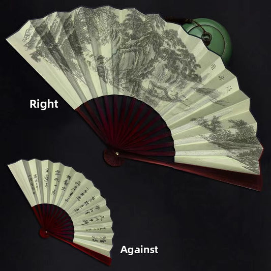 Bamboo folding fan with silk fabric in ancient style