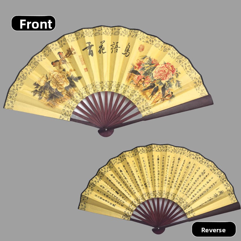 Bamboo folding fan with silk fabric in ancient style