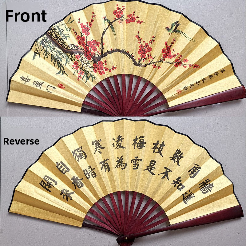 Bamboo folding fan with silk fabric in ancient style