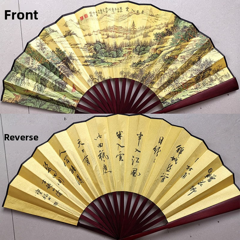 Bamboo folding fan with silk fabric in ancient style
